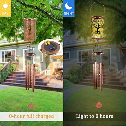 36" Solar Wind Chimes Hanging Lights Outdoor Detachable Led Lantern Metal Wind Chimes for Outside Unique Tree Life Garden Hanging Solar Decorative as Gift for Mom Women Grandma (Bronze)
