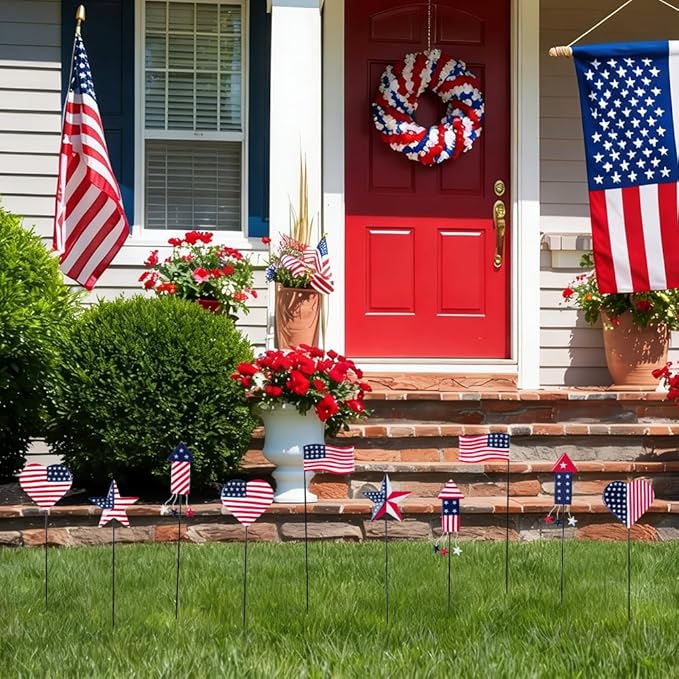 hogardeck 4th of July Decorations Outdoor, 10 PCS Metal Patriot Star Firework Decorative Garden Stakes for Fourth of July Decorations, Patriotic Yard Signs for Garden Memorial Day Decorations