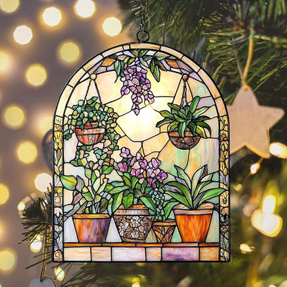 Garden Lovers Acrylic Suncatcher Stained Glass Effect Window Car Hanging Christmas Ornament Indoor Outdoor Decor Garden Sun Catcher Panel for Acrylic Suncatcher Lover for Women Mom Grandma