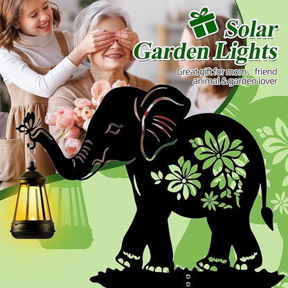 Elephant Solar Garden Stakes, Elephant Silhouette Decorative with Solar Lantern, Metal Garden Decor for Yard,Lawn,Pathway