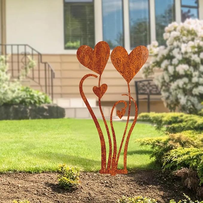 Decorative Garden Stakes, Welcome Yard Sign, Metal Arrangement Ornaments for Courtyard Lawn, Rusty Outdoor Decortions for Easter Housewarming (E)