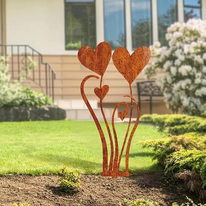 Decorative Garden Stakes, Welcome Yard Sign, Metal Arrangement Ornaments for Courtyard Lawn, Rusty Outdoor Decortions for Easter Housewarming (E)