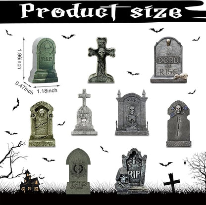 Kathfly 9 Pieces Miniature Tombstones Mini Village Tombstones Figurines Miniature Spooky Town for DIY Crafts Outdoor Home Garden Halloween Decor