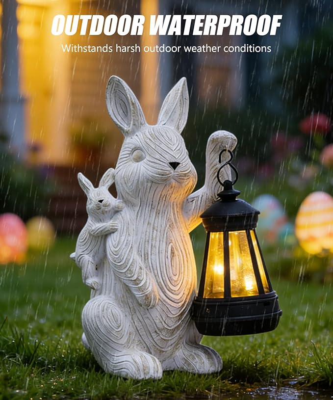 Rabbitcat Solar Bunny Garden Decor Statues: Outdoor Rabbit Decoration with Lights for Outside Yard Lawn Patio Balcony Ornament - Unique Gifts for Mom Grandma Women