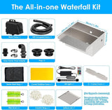 All-in-1 Pond Waterfall Kit with 800GPH Water Pump, 12-inch Stainless Steel Spillway with LED Light, 3-Stage Filtration Outdoor Waterfall for Garden, Backyard, Pool, Water Feature