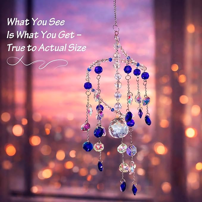 Geili Crystal Suncatchers for Windows Hanging,Spiral Crystal Sun Catchers Indoor Window,Boho Hanging Crystals for Decoration,Healing Wind Chimes Suncatcher Rainbow Maker for Outsid(Blue)