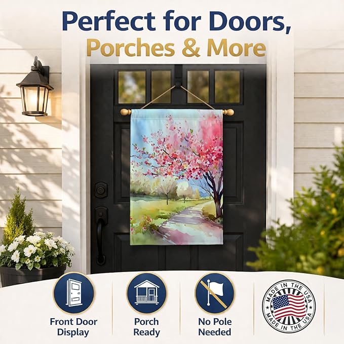Caroline's Treasures Michigan Apple Blossoms in Watercolor House Flag Large Porch Sleeve Pole Decorative Outside Yard Banner Artwork Wall Hanging, Polyester, House Size, Multicolor