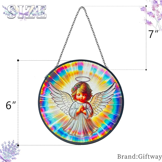 Praying Angel Decor Handmade Stained Glass Rainbow Maker Stained Glass Suncatchers W/Metal Chain - Spiritual Angelic Gift for Women Christmas Thanksgiving Housewarming Gifts