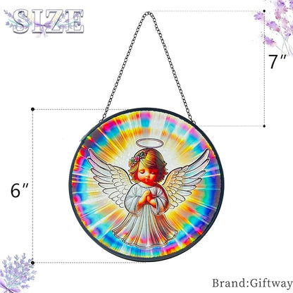 Praying Angel Decor Handmade Stained Glass Rainbow Maker Stained Glass Suncatchers W/Metal Chain - Spiritual Angelic Gift for Women Christmas Thanksgiving Housewarming Gifts