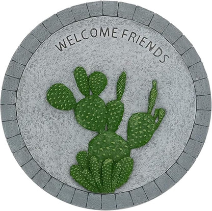 Landoraloria Cement Garden Stepping Stones Outdoor 10” Round Welcome Path Stones with Succulent Design Outdoor Yard & Patio Decor Hand-Painted Cactus Welcome Sign