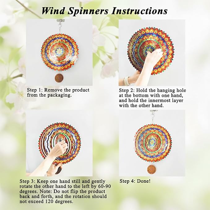 2 Pack Garden Wind Spinners Outdoor Mandala 3D Stainless Steel 12 Inch Patio Garden Decorations Multi Color Hanging Wind Spinners for Porch