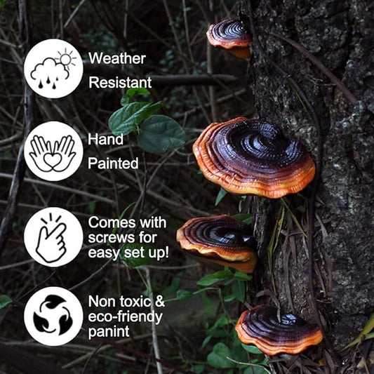 5 Pcs Garden Mushroom Statue Tree Hugger, Resin Realistic Glossy Ganoderma Figurines Tree Sculpture Whimsical Fairy Garden Decor, Outdoor Patio Yard Lawn Ornaments