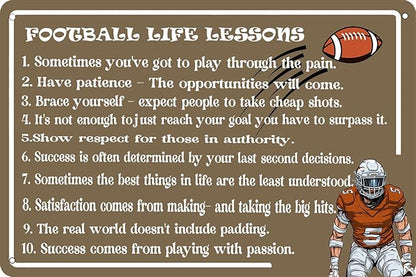 Football Life Lessons Metal Sign Vintage Retro Beer Bar Pub Home Poster Cafe Wall Art Decor 8x12 Inch