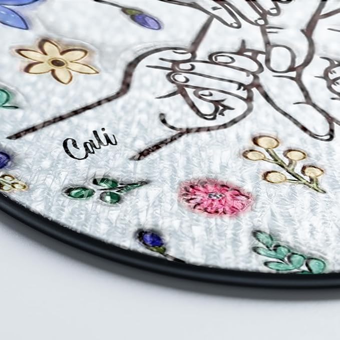 Personalized Grandma’s Stained Glass Window Hanging Ornament, Custom Holding Grandma’s Hands with Kids’ Names, Floral Art Decoration, Grandma from Grandkids