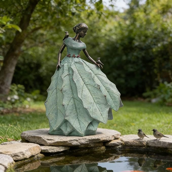 DiliComing Fairy Garden Statue Home Decoration - Outdoor Statue Table Decor for Living Room Garden Maiden Bookshelf Decor Xmas Resin Holly Leaves Maiden Green