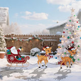 WONDER GARDEN Christmas Metal Yard Stakes, Lighted 3 Pack Christmas Garden Stakes Yard Signs, Outdoor Decorations with Santa Sleigh and Reindeer for Lawn Party Outside