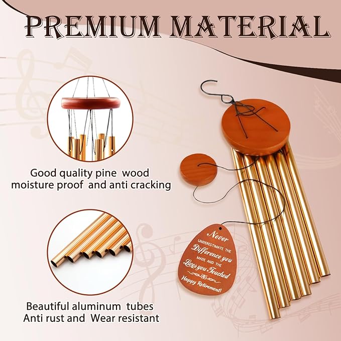 Retirement Wind Chimes - Retirement Gifts for Women, Retired Gifts for Men, Wind Chimes Gift for Woman Coworker Teacher Retired Party Decorations, 25.5" Windchimes