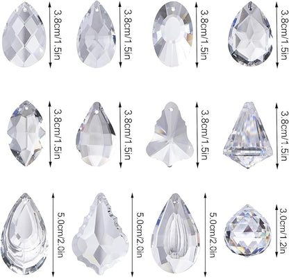 H&D Clear Jewelry Crystals Pendants Chandelier Lamp Lighting Drops Prisms Hanging Glass Prisms Parts Suncatchers Prisms Hanging Ornaments for Home,Office,Garden Decoration,Pack of 12