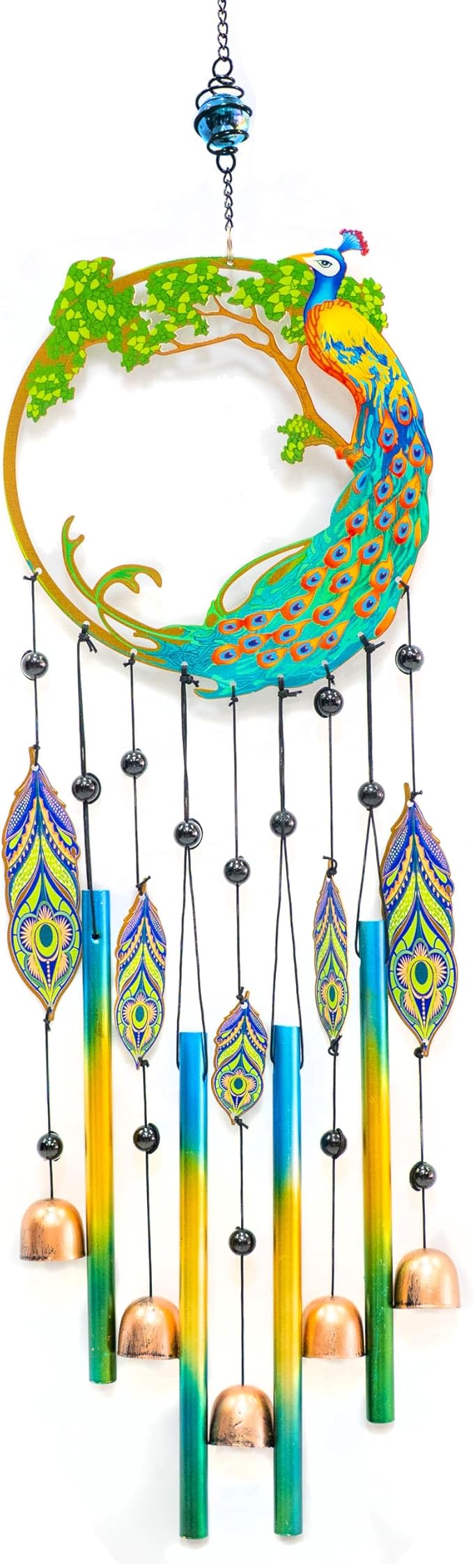 Peacock Dream Catchers Windchimes with Copper Bells 28" Peacock Wind Chimes for Outside Compose‌ Zen Atmosphere Suitable for Outdoor, Garden, Unique Peacock Home Decor Ideal Gift