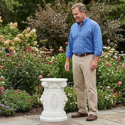 18" Tall Lion Statue Base Decorative Roman Column Pedestal, 18" English Rosette Indoor Outdoor Sculptural Garden Plinth Base Statue Riser, Sturdiness Plinth Base Statue Riser for Statues, Flower Pots, Decor