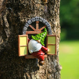 Mini Garden Gnomes Elf Out The Door Tree Hugger 5.8" Garden Statue Hanging Garden Gnomes Outdoor Decorations Tree Faces Decor Outdoor for Fairy Garden Patio Lawn Porch (Red