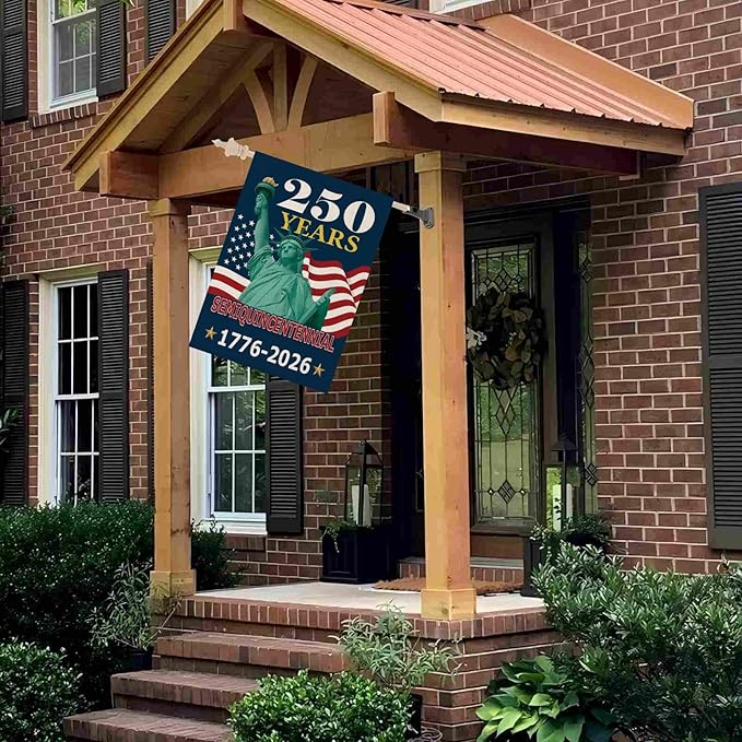 250th Anniversary American House Flag, 1776-2026 Semiquincentennial Patriotic Double-Sided Garden Flag, 28x40 Inch