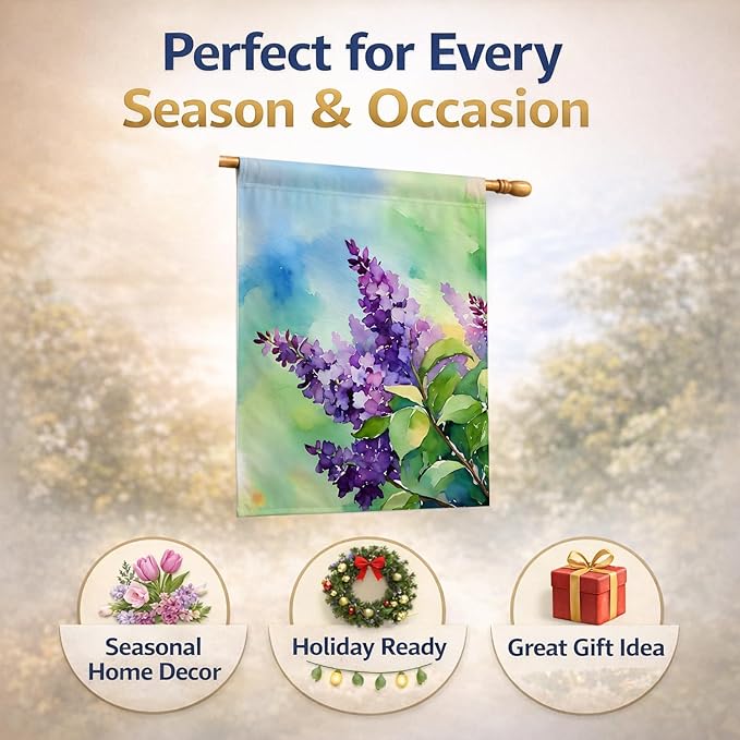 Caroline's Treasures New Hampshire Purple Lilac in Watercolor House Flag Large Porch Sleeve Pole Decorative Outside Yard Banner Artwork Wall Hanging, Polyester, House Size, Multicolor