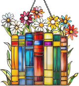 Jesuspirit - Window Hanging Suncatcher – Crystal Clear Acrylic & Wood Sun Catcher for Home Decor, for Women (Flower Book Library Decor, 6 Inches)