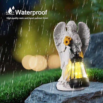 Sympathy Gifts for Loss of Loved One- 8.8" Resin Angel Figurines Holding Sunflowers Waterproof Angel Decor Cemetery Decorations for Grave-Grave Decorations for Cemetery