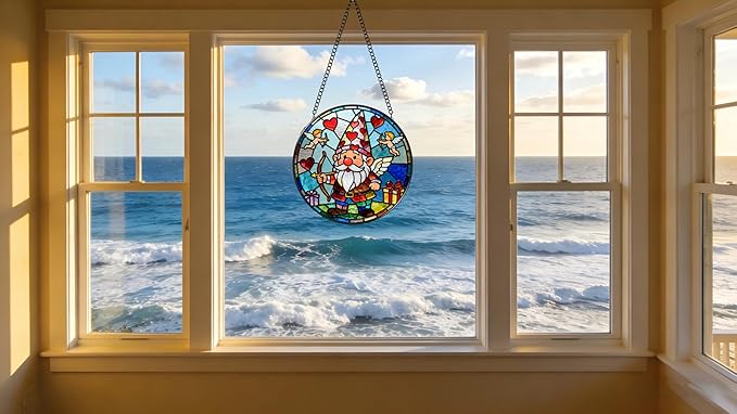 Funoasis Romantic Valentine's Day Stained Glass 6.3 Inches Suncatcher - Cupid Arrow and Heart Ornaments Window Hanging Gift for Her & Him