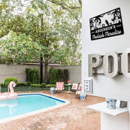 MeMate Outdoor Decor - Personalized Metal Sign for Pool, Patio, Porch, Deck - Flamingo Large Sign for Outside - Housewarming Gift