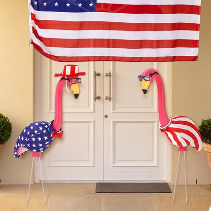 Geelin 2 Set 4th of July Yard Flamingo Outfits 31" Patriotic 250th Anniversary Memorial Day American Flag Outdoor Signs Red White Blue Yard Flamingos Decor, Statue Not Included