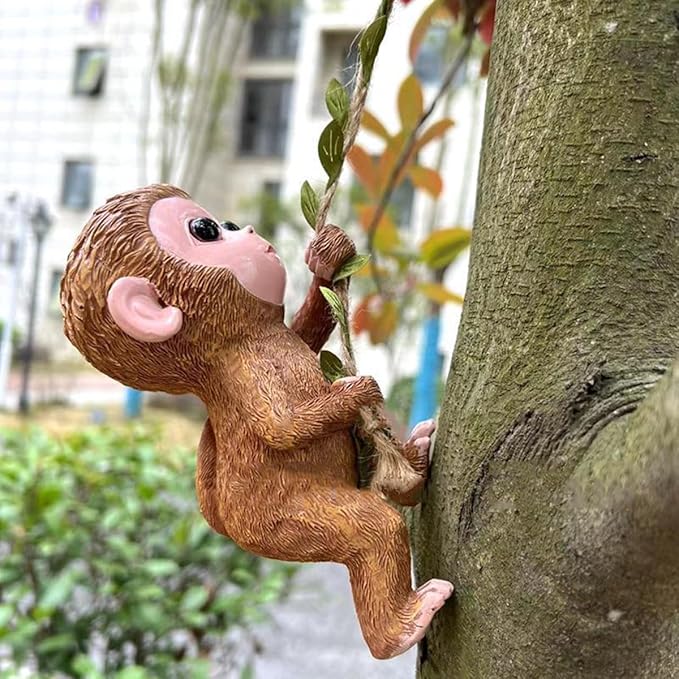 Climbing Monkey Tree Hugger Garden Monkey Statue Resin Animal Sculpture Yard Decor for Outside, Funny Tree Climber Figurine Outdoor Patio Lawn Decor
