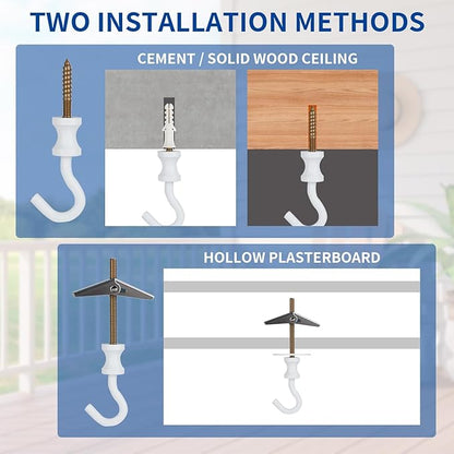 4 Pack White Ceiling Hooks for Hanging Plants, Swag Plant Hooks for Ceiling Heavy Duty, Indoor Outdoor, Metal Hangers for Hanging Baskets, Wind Chimes, Bird Feeders, Lights, Wall Decoration