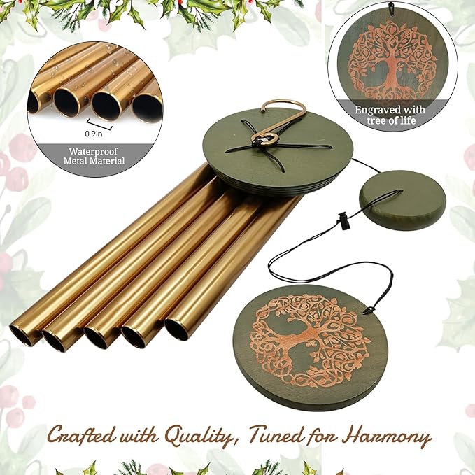 Wind Chimes for Outside, Outdoor Wind Chimes with Tree of Life Engraving, Garden Decor for Mom & Grandma, Deep Tone Metal Chimes for Yard, Home, Birthday Box Included