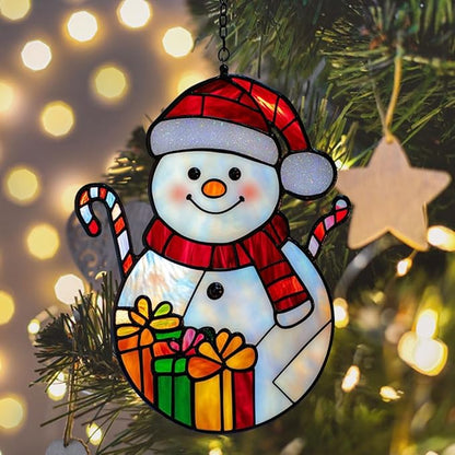 Cute Snowman Acrylic Suncatcher Stained Glass Effect Window Car Hanging Christmas Ornament Indoor Outdoor Decor Garden Sun Catcher Panel for Christmas Lover for Women Mom Grandma