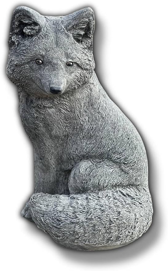 Sitting Fox Statue Garden Sculpture Painted Animal Figure Concrete Outdoor Decoration Yard Ornament Animals Lovers Gift Porch Fox Figurine Backyard Art
