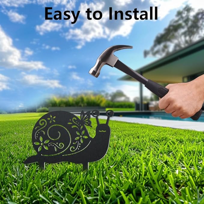 WADORN 2 Styles Snails Metal Decorative Garden Stakes, Funny Snails Flower Metal Silhouette Statues Animals Garden Ornament Gifts Black Yard Art Decoration for Outdoor Backyard Patio Lawn Walkways