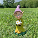 Dopey Holding His Flower Outdoor Statue, Large 10 Inches, Classic Snow White & 7 Dwarfs Collection, Hand-Painted, Official Disney Licensed Product