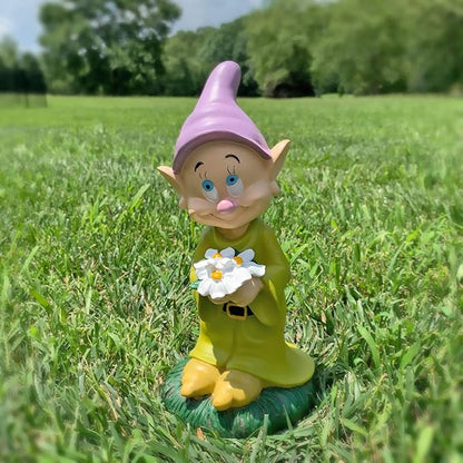Dopey Holding His Flower Outdoor Statue, Large 10 Inches, Classic Snow White & 7 Dwarfs Collection, Hand-Painted, Official Disney Licensed Product