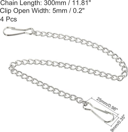 MECCANIXITY Hanging Chain with Snap Clips 11.81 Inch Garden Plant Hangers for Signboard Chalkboard Basket Lantern Wind Chime, Stainless Steel Pack of 4