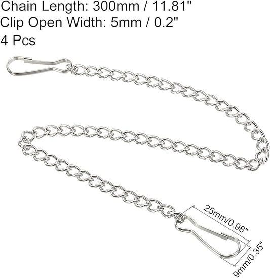 MECCANIXITY Hanging Chain with Snap Clips 11.81 Inch Garden Plant Hangers for Signboard Chalkboard Basket Lantern Wind Chime, Stainless Steel Pack of 4