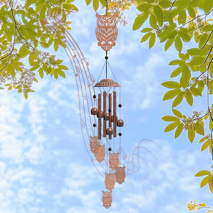 OLYCRAFT Owl Metal Wind Chimes Outdoors Wind Chime Sympathy Memorial Windchime Iron Windchime Memorial Presents Hanging Windbell for Patio Backyard Home Garden Pendant Decoration - 30 Inch