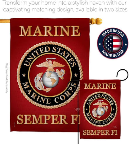 Marine Corps House Flag - Pack Armed Forces USMC Semper Fi United State American Military Veteran Retire Official Support Our Troops - Banner Small Garden Yard Gift Double-Sided 28 X 40