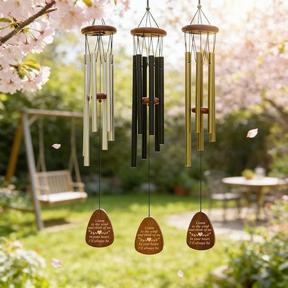 Wind Chimes for Outside, 28" Sympathy Memorial Wooden Wind Chimes for Loss of Loved One Mother Father, Pet Sympathy Gift Suitable for Outdoor, Garden, Patio Decoration Home Decor, Silver