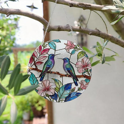 Hummingbird Flower Plant Suncatcher, Colorful Window Door Decoration, Acrylic Wall Hanging Art, Home Garden Decors, Mother's Day Christmas Festival Decor Ornament, Gift for Birds Lover
