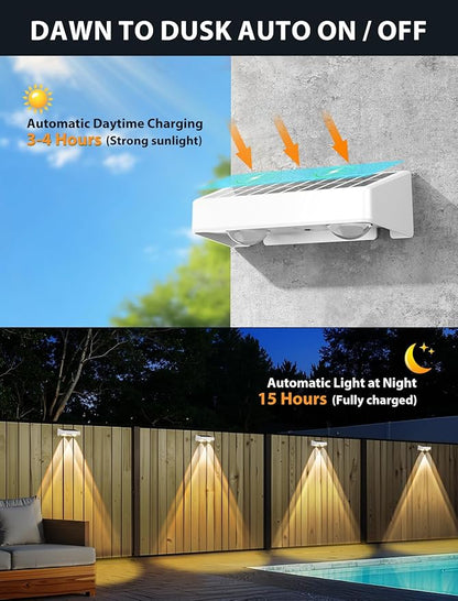 Solar Fence Lights, 7 RGB Colors, Warm White, Cool White Bright Lens LED, Dusk to Dawn Deck Light, Fence Solar Lights Outdoor Waterproof for Backyard/Railing/Wall/Step/Patio/Pool (16 Pack White Shell)