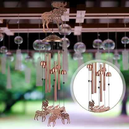 VioraWhite Moose Wind Chimes Decorations Gifts for Women Men Mom Wife Grandma Birthday Gifts Metal Moose Wind Chimes for Outside Indoors, Lawn, Patio, Home, Porch, Yard Decor, Garden Decor