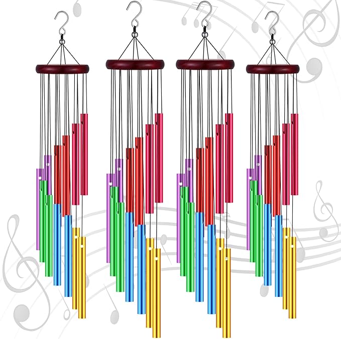 Wesiti 4 Pcs Colorful Wind Chimes with 12 Hollow Aluminum Alloy Tubes Deep Tone Metal Wind Chimes for Outside Large Wind Chimes for Home Patio Porch Backyard Garden, Decoration Meditation Yoga