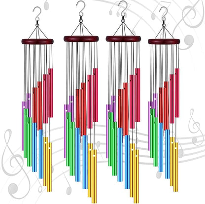 Wesiti 4 Pcs Colorful Wind Chimes with 12 Hollow Aluminum Alloy Tubes Deep Tone Metal Wind Chimes for Outside Large Wind Chimes for Home Patio Porch Backyard Garden, Decoration Meditation Yoga